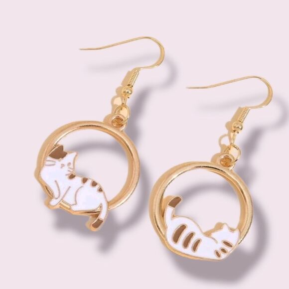 Hoop Dangling Kitty Cat Earrings - Picture 5 of 5